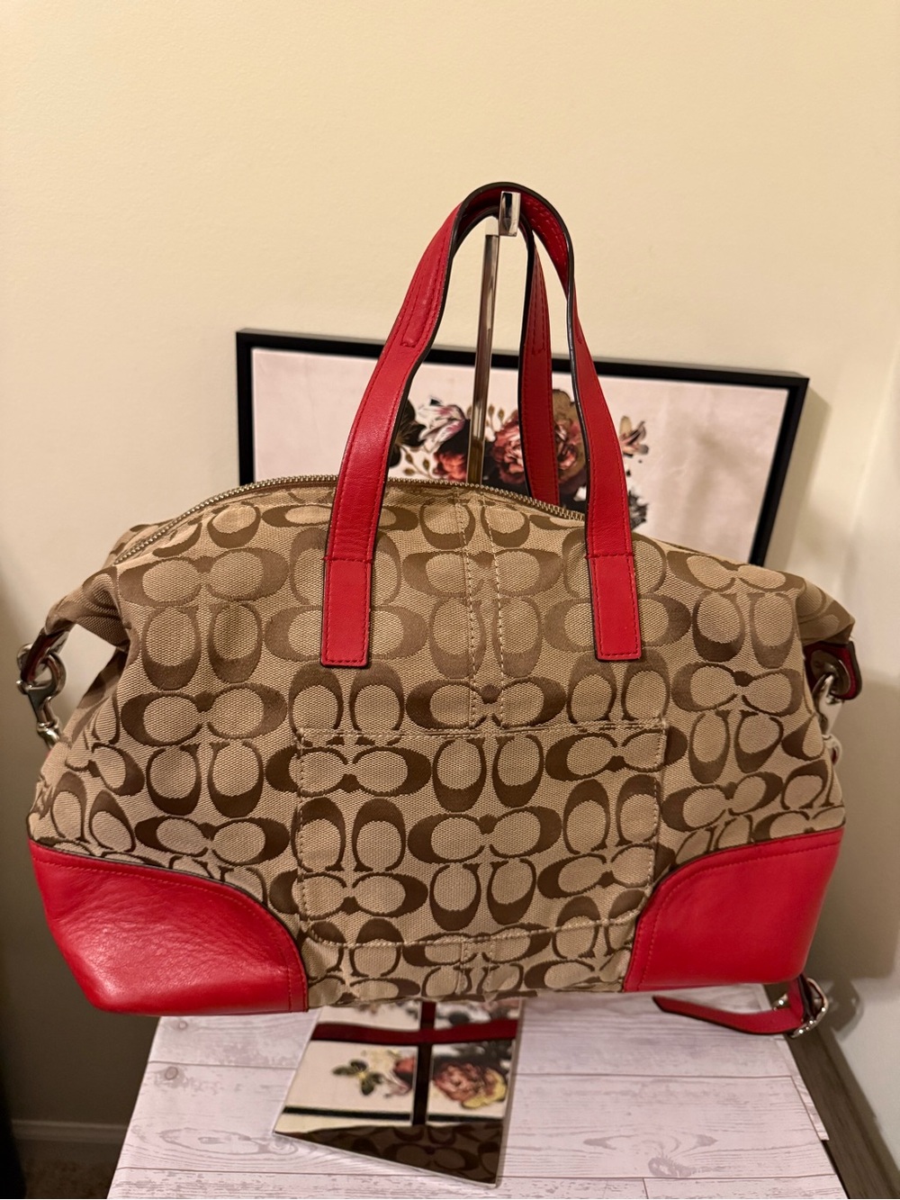 Vintage Coach Hadley Signature Canvas Satchel with Red Leather Trim - Picture 13 of 16